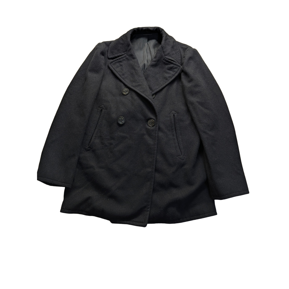 100% Wool AUTH NAVY Peacoat, -M 38R-Overcoat All Buttons attached